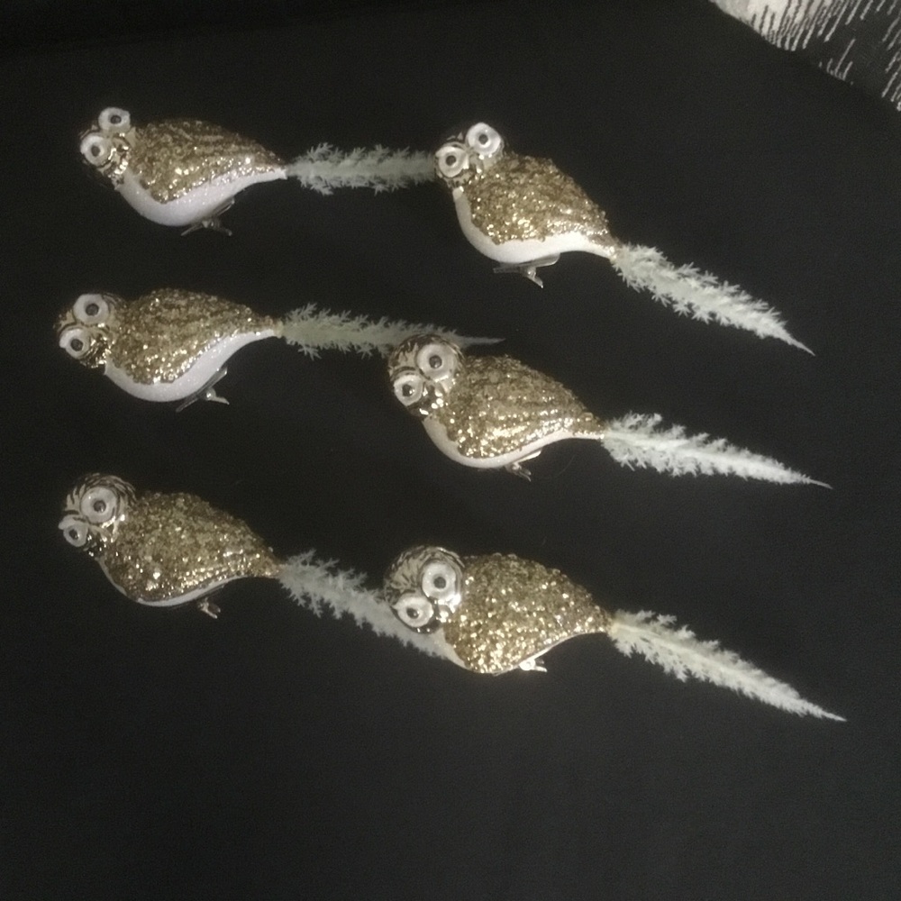 Gold Glitter Bird Clip Christmas Decorations - Set of 6